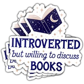 (3 Pcs) Introverted but Willing to Discuss Books Sticker, Bookish Sticker, Kindle Accessories, Book Stickers for Kindle Adult, Stickers Book Lover Gifts for iPad, Water Bottle, Tumbler, Helmet 3x3in