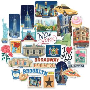 Navy Peony Iconic New York City Statement Stickers (28pcs) - for Laptop, Water Bottle, Luggage