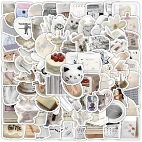100pcs Cute Small Stickers Set - Kawaii, Cardstock Decorative Masking Planner Stickers (White, Small)