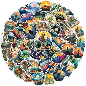 100pcs Hiking Stickers - Outdoor Sticker, Adventure, Camping Waterproof Decals for Water Bottles Laptop Luggage Computer Scrapbooking Teens Adults Girls Funny Party Birthday Decorations