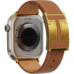 Designer Genuine Leather Band Compatible with Apple Watch Ultra/SE/Series 10/9/8/7/6/5/4/3/2/1 (49mm-38mm), Magnetic Buckle Replacement Strap for Men & Women