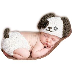 Baby Newborn Photography Props Cute Dog Handmade Crochet Knitted Hat Pants Unisex Baby Cap Outfit Photo Props
