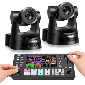 FoMaKo PTZ Camera HDMI AI Auto Tracking,20x Optical Zoom,PoE HDMI Camera(2pcs)+M4 Video Mixer switcher, for Church Services Worship Education,PTZ Bundle(FMK20SDI x2+M4)