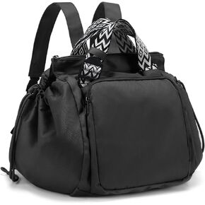 Large Capacity Portable Backpack Tote Bag For Car Travel, Lightweight Foldable Nylon Travel & Shopping Bag with 15 Pockets, black