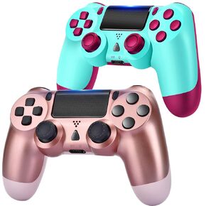 for PS4 Controller 2 Pack,Wireless Control for PlayStation 4 Controller Work with PS4/Pro/Slim/PC/TV,1200 mAh Battery,3.5mm Audio Jack,Vibration,6-Axis Motion Control,Blue Gold