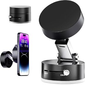 Vacuum Magnetic Phone Holder,2025 New Suction Cup Phone Mount, Foldable &Retractable Double-Sided Magnetic Phone Holder, Folding Swivel Stand for Car/Mirror/Gym (1pcs)