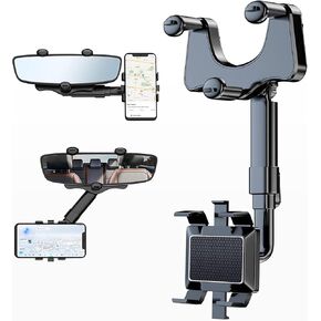 HOLD UP 360°Rotatable and Retractable Car Phone Holder, Multifunctional Rearview Mirror Mobile Holder Universal Phone Mount for Car Adjustable Rear View Mirror Car Mount for All Smartphones