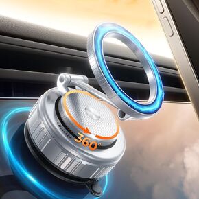 2025 Upgraded Vacuum Magnetic Car Phone Holder [89+LBS Suction/2800gf Magnet], Suction Cup Phone Mount, Ultra-Strong Magnetic Stand for Car/Mirror/Gym/Kitchen/iPhone16 15 14 13 12, Silver
