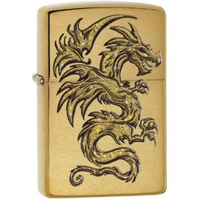 Zippo Custom Dragon Design Brushed Brass Pocket Lighter