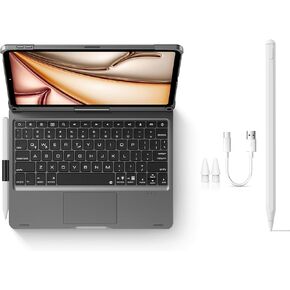 Stylus Pen + Swivel Keyboard Case for iPad Air 11 (M3,M2), iPad Pro 11 inch (4th-1st), iPad Air (5/4th Gen)