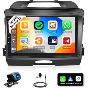 UNITOPSCI 4G+64G Android Car Radio for Kia Sportage 2010 2011 2012 2013 2014 2015 2016 CarPlay Android Auto Bluetooth 5.0 Stereo GPS Navigation Head Unit 9 Inch Touch Screen DSP FM/RDS WiFi+Camera