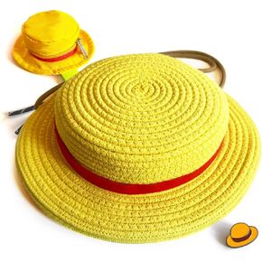 OP LUFFFY's Hat Cotton Rope Backpack Set with Keychain & Pin - Anime Cosplay Daypack, Great Gift for OP Fans
