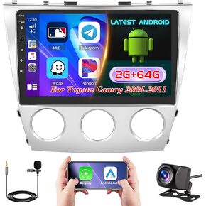 Hikity 2+64GB Android 13 Car Stereo for Toyota Camry 2006-2011 with Wireless Carplay Android Auto, 10.1 Inch Touchscreen GPS WiFi Bluetooth FM RDS SWC MIC Backup Camera
