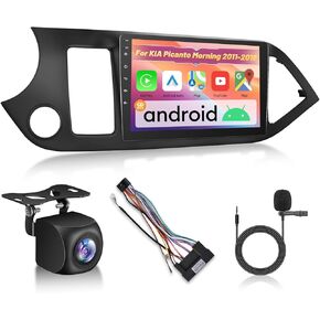 2+64G Wireless Carplay Android Car Stereo for KIA Picanto Morning 2011-2016 - 9 Inch Android Auto Touchscreen Radio with WiFi, GPS Navigation, Equalizer, SWC, Mirror Link + AHD Backup Camera