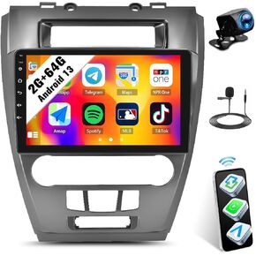 SIXWIN Android Car Stereo for Ford Fusion Mondeo Mustang 2009-2012 with Wireless CarPlay Android Auto Mirror Link 2G+64G 10.1 Inch Touchscreen Bluetooth GPS Navigation WiFi FM Backup Camera MIC