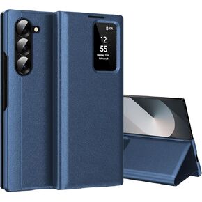 for Samsung Galaxy Z Fold 6 with Smart Small Screen View, S-View Wallet Phone Case, for Samsung Fold 6 Case Smart Window Cover, Smart Flip Leather Protective Cover for Samsung Z Fold 6 Blue in Kuwait