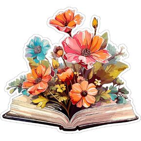 Flowers Growing from Book Sticker 4 Inch - Waterproof Vinyl Decal for Laptop Water Bottle Car Tumbler - Durable Funny Aesthetic Long-Lasting Stickers for Adults ID44990