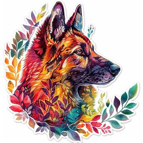Sticker of German Shepherd Majestic Expressive Surreal Peel and Stick Vinyl Decal Sticker for car Window, Laptop, and More. SKU #F07157 6" x 6".