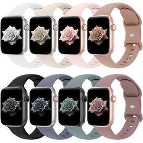 8 Pack Bands Compatible with Apple Watch 38mm 40mm 41mm 42mm 44mm 45mm 46mm 49mm Women Men, Replacement Soft Silicone Sport Strap Wristbands for iWatch Series 10/9/8/7/6/5/4/3/2/1 Ultra/2 SE