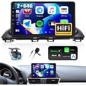 [4+64G] 8-Core Android 13 Car Stereo for Mazda 3 Axela 2014-2019 with Wireless Carplay&Android Auto,9 Inch Car Radio with Mirror Link Bluetooth FM/RDS WiFi GPS SWC Dual USB+Backup Camera
