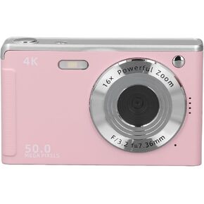 4K Digital Camera, 16X Zoom Video Camera Camcorder Anti Shake with 2.8 Inch LCD Screen, 50MP Autofocus Compact Camera with Fill Light for Selfie Vlog (Roseate)