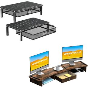 ELIVED 2 Pack Monitor Stand Riser with Drawer + Dual Monitor Stand Riser with Drawer-Adjustable Length and Angle