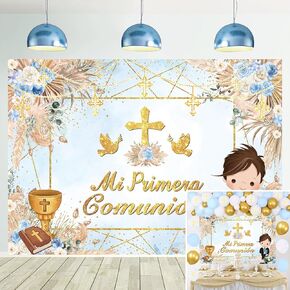 Mi Primera Comunión Baptism Backdrop for Girl First Holy Communion Christening Photography Background Boho Pink Floral God Bless Party Decorations Banner Photo Props (7x5FT) in Kuwait