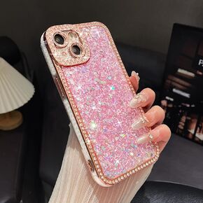 Fabspark Case لـ iPhone 16 Pro Max ، Glitter Crystal Diamond Rhinestons Sequin Bling Bling Sparkly Luckury Luxury Case ، الحماية الكاملة الجمالية اللطيفة لـ iPhone 16 Pro Max ، Pink