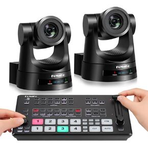 FoMaKo PTZ Camera, HDMI AI Auto Tracking 20x Optical Zoom(2pcs)+M2 Video Mixer switcher, for Church Services Worship Education,PTZ Bundle(FMK20SDI x2+M2)