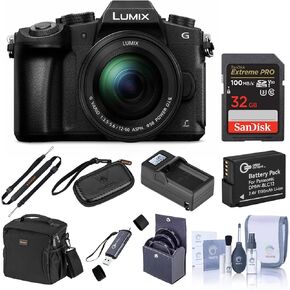 كاميرا Panasonic Lumix DMC-G85 بدون مرآة مع 12-60 مم f/3.5-5.6 LUMIX G OIS Bundle مع بطاقة الذاكرة ، كيس ، بطارية ، شاحن ، لوحة شاحن ، محفظة البطاقة ، مجموعة مرشح ، قارئ البطاقة ، حزام ، طقم التنظيف