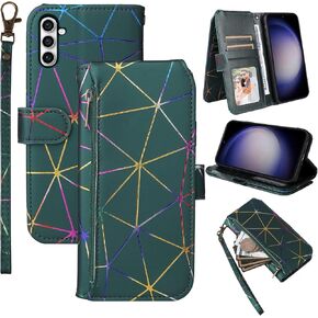 Wallet Case for Samsung Galaxy S24 Plus/S25 Plus S24+ S25+ 5G with Wrist Strap Lanyard, 9+ Card Slots Zipper Flip Purse, Card Holder Phone Cover for S24Plus 24S + S 24 24+ S25Plus 25S 25+ Black