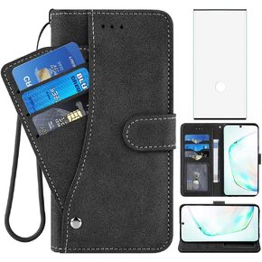 متوافق مع Samsung Galaxy Note 10 Glaxay note10 5g Wallet Case و Glass Screen Protector Flip Cover Cover Cover Card Collder Complets for Gaxaly Notes 10S Ten Not S10 Women Men Men Purple in Kuwait