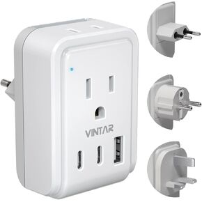 مجموعة محول السفر العالمية ، محول المكونات الدولية فينتار مع 3 منافذ USB (2 USB C ، 3.4A) و 2 منافذ أمريكية ، النوع A ، C ، G ، D ، I ، M مرفقات قابلة للفصل ، محول للولايات المتحدة/الاتحاد الأوروبي/المملكة المتحدة/الهند/AUS/AFRIAN