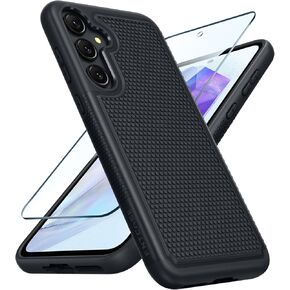 FNTCASE for Samsung Galaxy A35-5G Case: Dual Layer Protective Heavy Duty Cell Phone Cover Shockproof Rugged with Non Slip Textured Back - Military Protection Bumper Tough - 2024, 6.6 inch Black