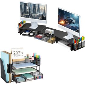 gianotter Dual Monitor Stand + 4-Tier Desk Organizer (Black)