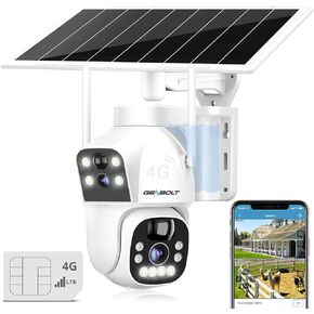 GENBOLT 3G/4G LTE Cellular Solar Security Camera Outdoor Wireless, 8W 15600mAh Battery Operated Surveillance Camera No WiFi, Dual Lens Spotlight IP Camera CCTV with SIM Card