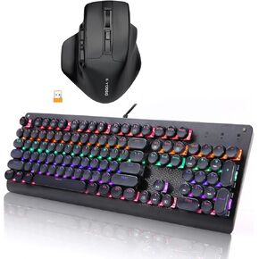 E-YOOSO Large Wireless Mouse for Big Hands + Wired Mechanical Gaming Keyboard Blue Switch