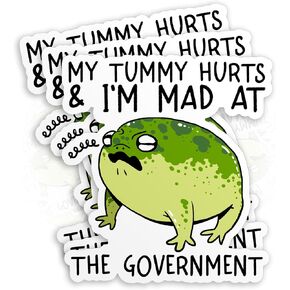 (3Pcs) My Tummy Hurts Im Mad at The Government Sticker Funny Sarcastic Frog Stickers Humor 2" Die-Cut Waterproof Vinyl Sticker for Laptop Water Bottle Phone Kindle Decal Gifts 2 Inches