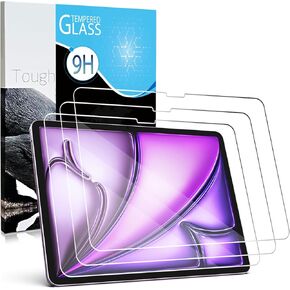 Screen Protector For iPad Air 11 inch M2 2024 M3 2025 6th 7th Generation, 3 Packs Tempered Glass Film Guard, 9H Anti-Scratch, Bubble Free, HD Clarity, Face ID and Apple Pencil Compatible
