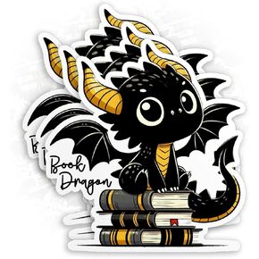 (3Pcs) Book Dragon Stickers Black Baby Dragon Book Sticker,Fantasy Bookish Merch Reading Lover 2" Die-Cut Waterproof Vinyl Sticker for Laptop Water Bottle Phone Kindle Decal Gifts 2 Inches
