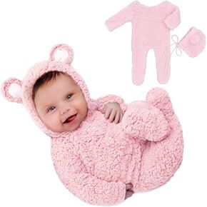 Kunyeah Baby Fleece Photo Photography Prop Outfits Infant Bear Bodysuit with Hat Newborn Photo Prop Romper for 0-3 Months