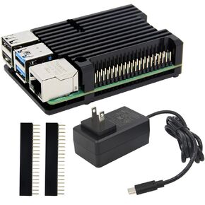Geekworm Armor Aluminum Alloy Passive Cooling Case with 20W Type-C 5V 4A Power Supply for Raspberry Pi 4 -Black