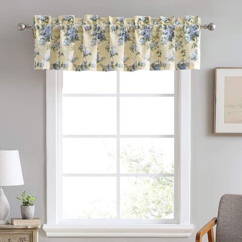 Laura Ashley Home - Cotton Pole Top Valance, Stylish & Lightweight Window Treatment for Home Decor (Charlotte Blue, 86" x 15") in Saudi Arabia