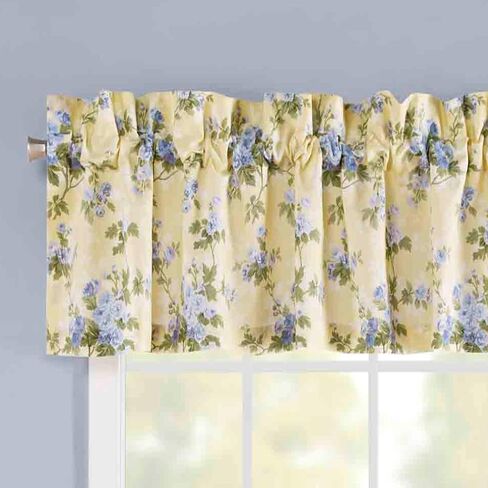 Laura Ashley Home - Cotton Pole Top Valance, Stylish & Lightweight Window Treatment for Home Decor (Charlotte Blue, 86" x 15") in Saudi Arabia