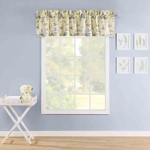 Laura Ashley Home - Cotton Pole Top Valance, Stylish & Lightweight Window Treatment for Home Decor (Charlotte Blue, 86" x 15") in Saudi Arabia