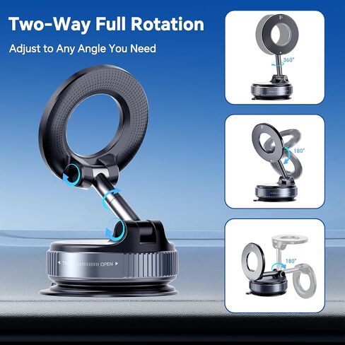 Vacuum Suction Cup Magnetic Phone Holder, Upgraded 360° Adjustable Magnetic Suction Cup Phone Mount for Car/Gym/Mirror/Smooth Surface, for iPhone, Android Smartphones(Black) in Saudi Arabia