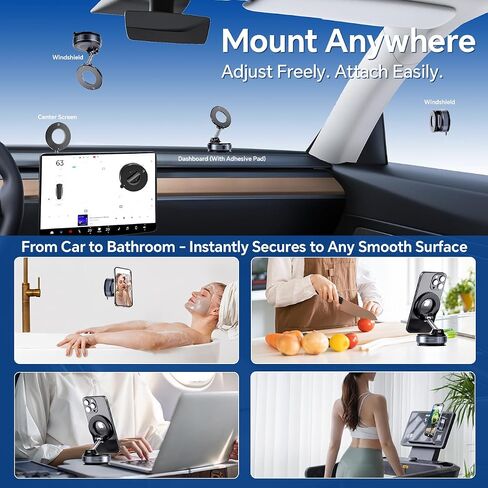 Vacuum Suction Cup Magnetic Phone Holder, Upgraded 360° Adjustable Magnetic Suction Cup Phone Mount for Car/Gym/Mirror/Smooth Surface, for iPhone, Android Smartphones(Black) in Saudi Arabia