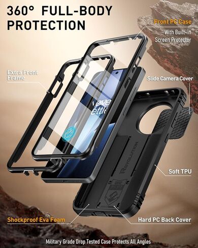 Poetic Revolution Case for OnePlus 13R 5G, [Slide Camera Cover], Built-in Screen Protector [Work with Fingerprint ID], [2 Front Frame] Full Body Rugged Shockproof Case with Kickstand, Black in Saudi Arabia