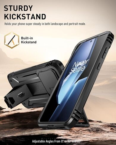 Poetic Revolution Case for OnePlus 13R 5G, [Slide Camera Cover], Built-in Screen Protector [Work with Fingerprint ID], [2 Front Frame] Full Body Rugged Shockproof Case with Kickstand, Black in Saudi Arabia