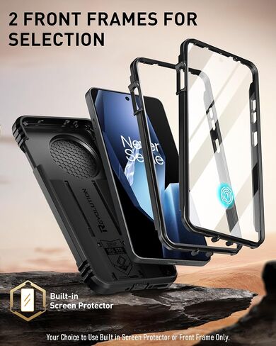 Poetic Revolution Case for OnePlus 13R 5G, [Slide Camera Cover], Built-in Screen Protector [Work with Fingerprint ID], [2 Front Frame] Full Body Rugged Shockproof Case with Kickstand, Black in Saudi Arabia